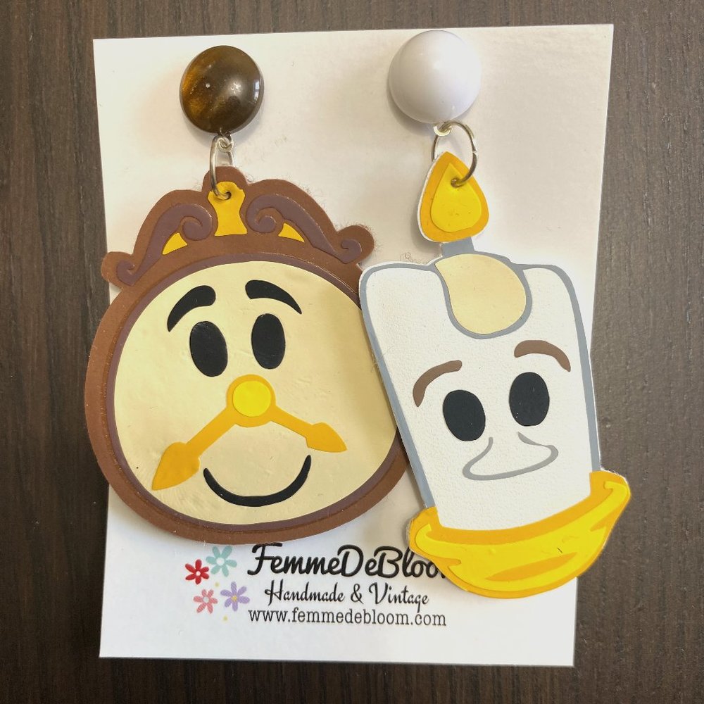 Lumiere & Cogsworth Beauty & The Beast Inspired Drop Earrings